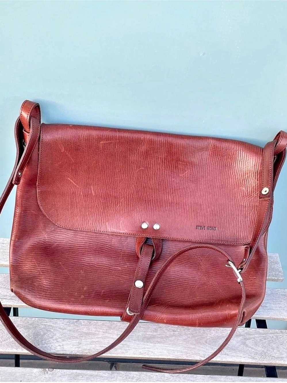 Steve Mono Leather Shoulder Bag in Brown